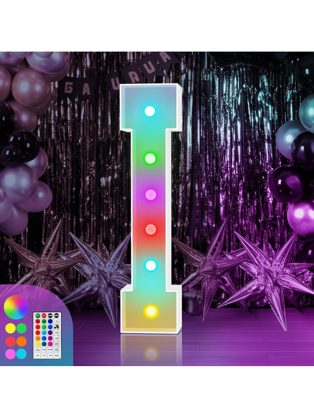 3-Foot Color-Changing Marquee Letter I Light with Remote Control – Multicolor, 7